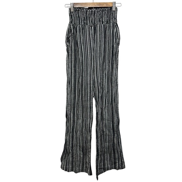 Billabong Pants Women's M/M Medium Striped Smocked Waist Wide Leg Lounge Casual - Picture 1 of 8